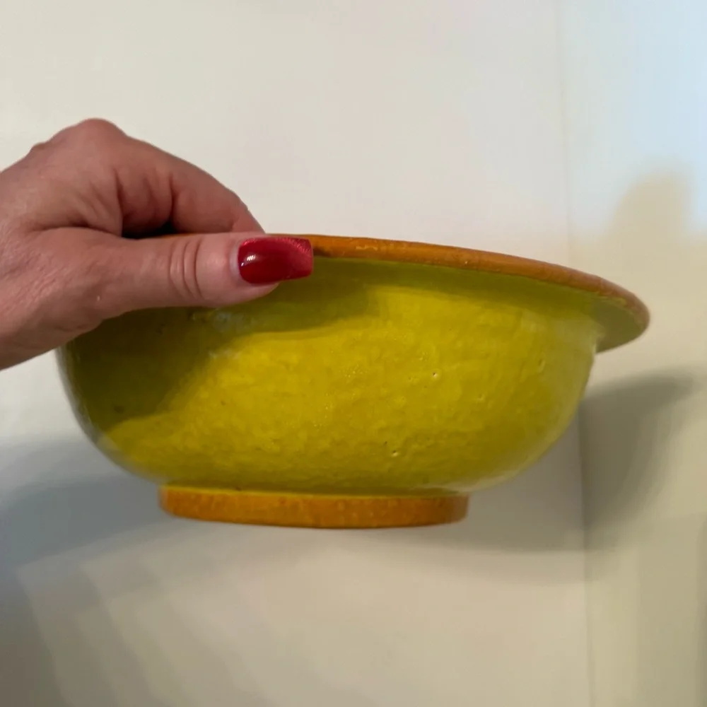 Hand-Painted vintage Italy Floral Ceramic Bowl large yellow orange green pottery
